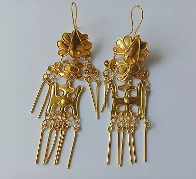 Classical Retro Palace Pure Handmade Filigree Gilt Miao Silver Earring 1pair • $60