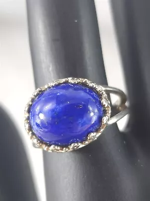 CRZ Vintage Sterling Silver 11mm Blue Lapis Lazuli Ring Size 5 - 3.3 Grams • $30