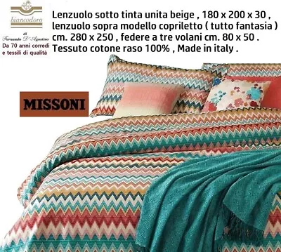 Set Sheets Missoni Double Cotton Satin With Under Solid Color • $416.74