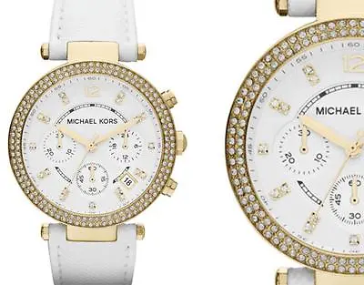 NEW Authentic Michael Kors Parker Swarovski White Leather Ladies Watch MK2290 • $208.74