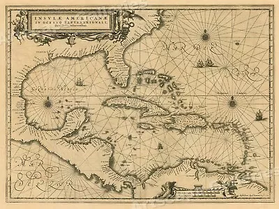 1650s “Insulae Americanae” Vintage Style US Caribbean Map - 18x24 • $13.95