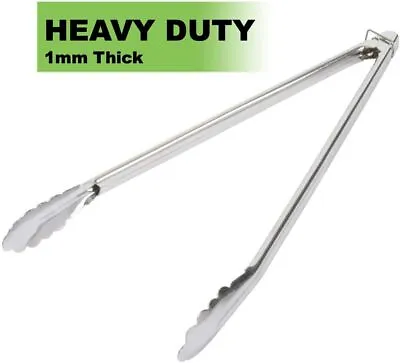 Heavy Duty 16  Stainless Steel BBQ Grill Food Service Tongs With Sliding Rings • $9.99