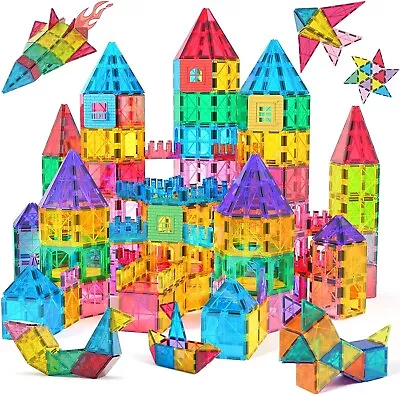 3D Set Magna Tiles Clear Colors Magnetic Building Toy Magnet Blocks Kids 60 Pcs • $38.89