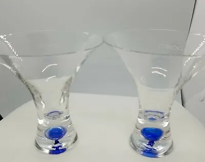 Set Of 2 Hand Blown CIROC Vodka Martini Glasses  With Blue Bubble Base • $34.99