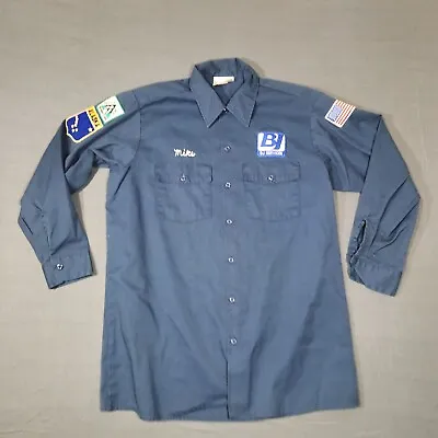 Vintage Dickies Mechanic Work Button Shirt Mens Size 16-16.5 Blue Automobile • $19