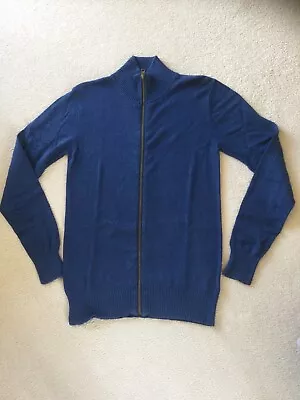 Mens Boys Blue Knit Long Sleeved Zipper Up Cardigan Size Small Charles Wilson • £6