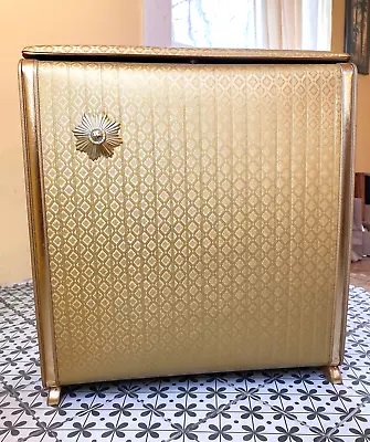 Vintage Pearl Wick Laundry Clothes Wicker Hamper Mid Century Gold Starburst • $69
