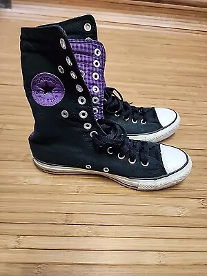 Converse Canvas Black With Checkered Purple Accent Fold Over Shoes Ladies 9 • $39.99