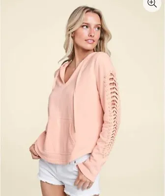 VENUS Pearl Cutout Sleeve Hoodie Sweater Pink Women's M • $29.99