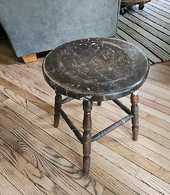 $34 • Buy Vintage Round Wood Stool 18  Tall - Seat Piano