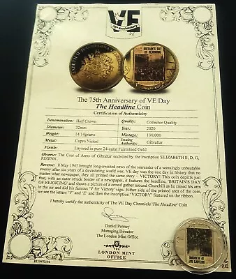 The 75th Anniversary Of VE Day  The Headline Coin  Half Crown 2020 Coin & COA • £17.50