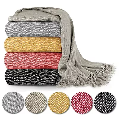 Throw Blanket For Sofas Bed Runner Herringbone Design Soft Cotton – Herringbone • £14.83