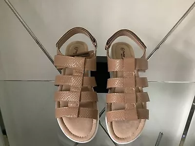 Ladies Cushion Walk Tan Open Toe Flat Strappy Sandals Tan Size 7 • £7.50