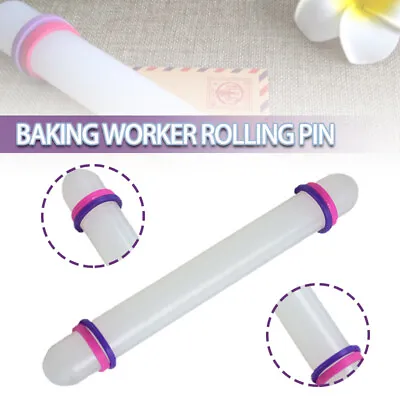 £4.72 • Buy Non-Stick Rolling Pin With Adjustable Guide Rings For Baking Cake Dough Fondant
