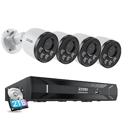 ZOSI 8CH 5MP NVR PoE Home Audio Security 4MP 24/7 Record Camera CCTV System 2TB • $244.99