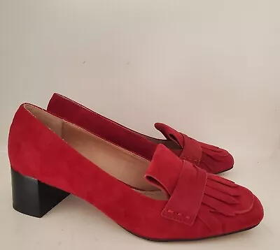 J JILL Shoes 7.5 Juliette Kiltie Suede Pumps Fringe Comfort Workwear Red Loafer  • $19.88