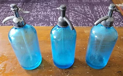 Lot Of 3 Beautiful Blue Antique Vintage Seltzer Bottles • $89.99