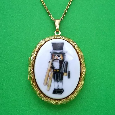 Porcelain CHRISTMAS NUTCRACKER CHIMNEY SWEEP CAMEO GT Locket Necklace For Gift • $16.99