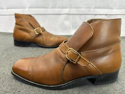 Sears Men's 12 D Vintage Leather Buckle Strap Ankle Dress Boots Brown Fast Ship • $59