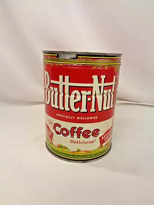 Vintage Butter-Nut Coffee 2 Lb Tin Can W/Lid - Farm Scene Bottom Edge- NICE! • $14.99