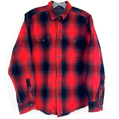 Woolrich Shirt Mens M Red Shadow Plaid Flannel Black Lumberjack Button Pocket • $11.19