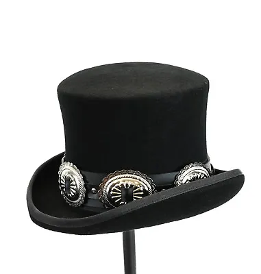 Conch Wool Felt Top Hat Steampunk Topper Victorian Mad Hatter Slash Leather Band • $24.99