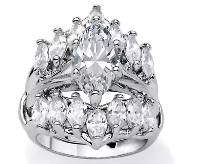 Marquise Cz Jacket Bridal Ring Set Silvertone 5 6 7 8 9 10  • $99.99