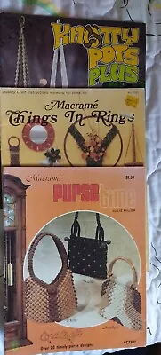 3 VTG MACRAME Instructn Books: Things In RingsPurses Plant HangersKnotty Pots • $12