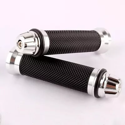 Motorcycle Hand Grips Silver For 22mm 7/8 Inch Handlebars Cafe Racer Easy Fit • $22.99