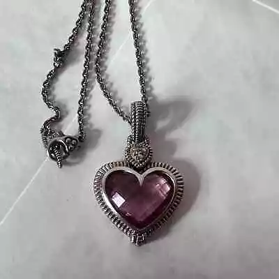 Judith Ripka Pink Heart Enhancer Pendant Sterling Silver Necklace • $200