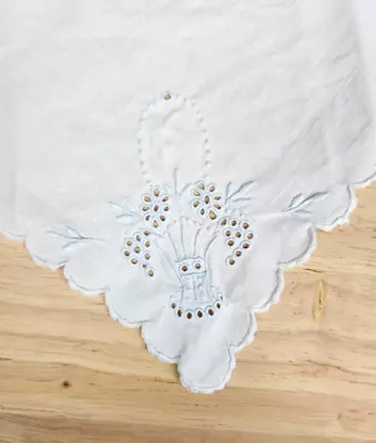 6 Antique WHITE LINEN NAPKINS: Cut Work Floral Embroidery Basket Scallop~Easter • $22.99