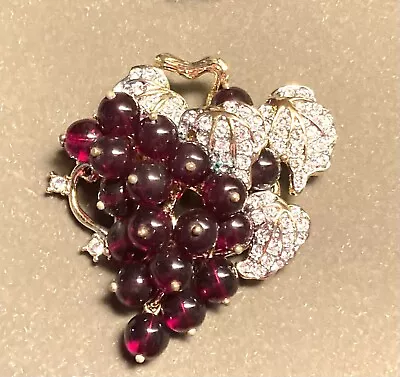 Vintage NOLAN MILLER Signed Garnet Crystal Cluster Bordeaux Grape Brooch/Pin. • $89
