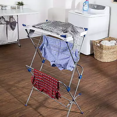 Folding Steel 2-Tier Mesh Top Clothes Drying Rack Silver/Blue • $32.98