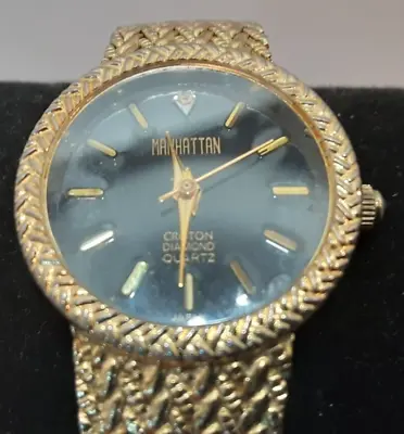 Manhattan Croton Diamond Quartz Gold Tone Womens Slide Adjust Watch New Battery • $62.97