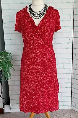 Caroline Charles Red Polka Dot Wrap Dress Sz 14 UK / B34 • £47.99