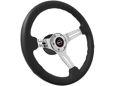 1984-89 C4 Corvette S6 Leather Steering Wheel Chrome Kit Telescopic Hub Adapter • $272.79