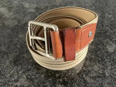 Lacoste Casual Belt Size 32 Tan Striped Texture With Brown Leather Nautical • $24.99