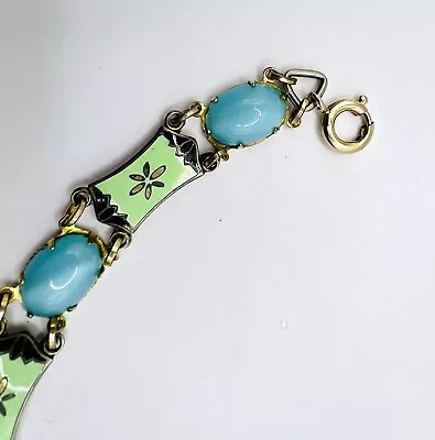 Vintage 1920’s Light Blue Cab Glass Enamel Link Bracelet • $9.99