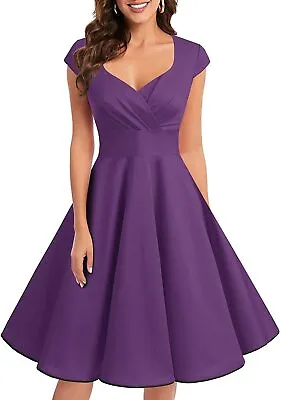 £24.99 • Buy BBonlinedress 50s 60s A Line Rockabilly Dress Vintage Swing Purple - XS