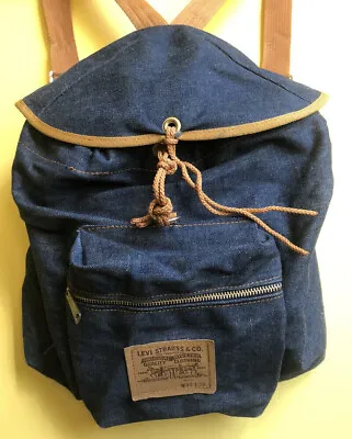 Levis Vintage Drawstring Rucksack Denim Bag Orange Tab • $213.62
