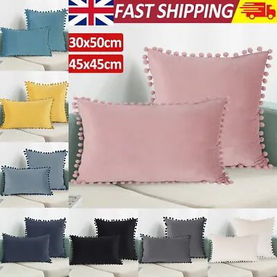 £5.59 • Buy 18”20“ Pom Poms Velvet Cushion Cover Soft Car Throw Pillow Case Sofa Home Decor