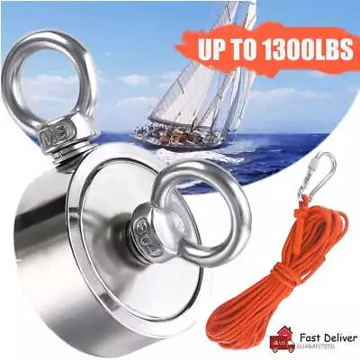 UP TO 1300LBS Fishing Magnet Pull Force Strong Neodymium Magnet / Carabiner Rope • $13.94