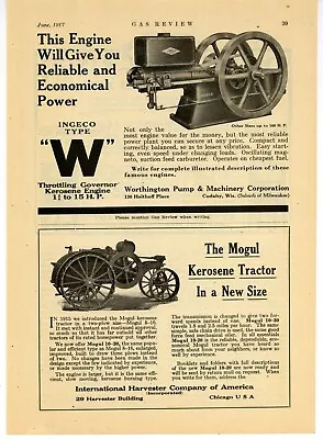 1917 INGECO International Gas Engine Co. & IH Mogul Tractor 2 Ads On One Page • $17.76