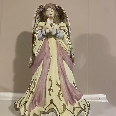 Vtg Working Ceramic Wind-up Musical Angel Statue With Lit Candle 10-1/2  High • $15.99