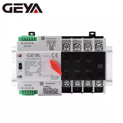 GEYA Automatic Transfer Switch 4P 100A 110V Grid To AC Generator Dual Power RAIL • $48.91