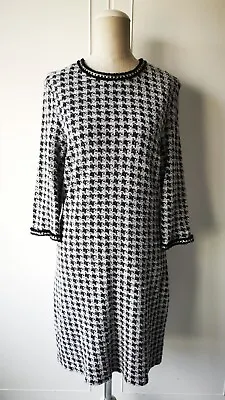 DP Designer Style Classic Winter Dress Black White Houndstooth Jackie O Size 10 • £10