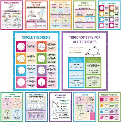 12 Laminated Math Posters Middle School - 17X22In Math Posters For Middle School • $23.09