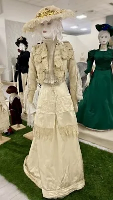 ANTIQUE EDWARDIAN 1910s Woman Ivory Satin Suit USA • $850