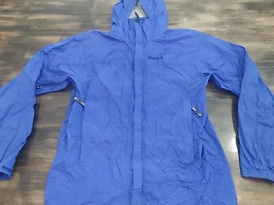 Men's MARMOT Precip Jacket Recycled Nylon Hooded Rain Coat Blue Vented Size M • $18
