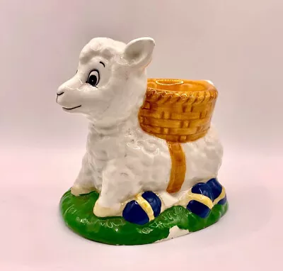 Vintage Egg Cup - Sheep Lamb & Basket - Handpainted - Figural Ceramic - Kitsch  • £8